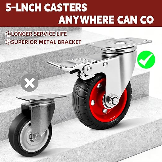 4 Inch Caster Wheels Heavy Duty with Dual-Lock Safety Brake and Rubber Tire Wheels, Heavy Duty - 300 Lbs Per Caster for Workbench, Trolley, Cabinet, Swivel Rubber Wheel 4-Packs with mounting Hardware