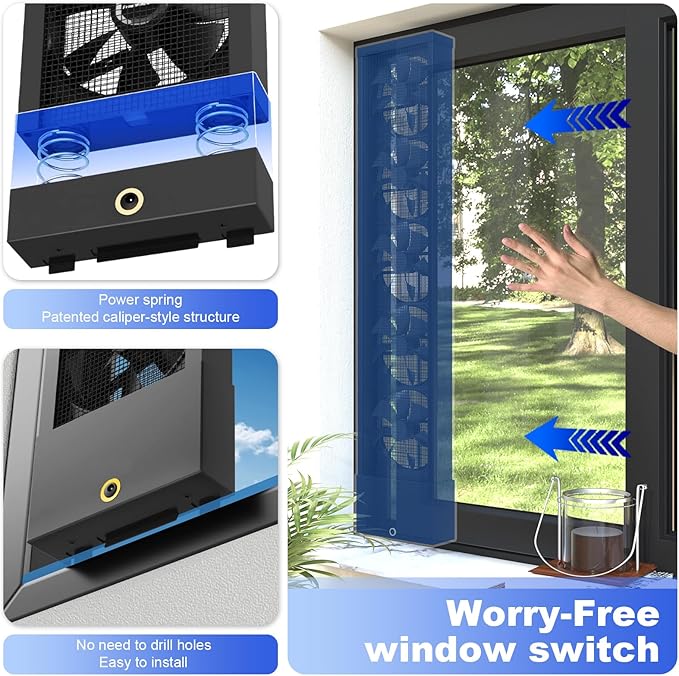 Vertical Window Fan for Sliding Windows (Black, 105~110cm/41.3~43.3in) | No Drilling Required Installation, Adjustable Wind Speed, 1.97 IN Retractable, for Bedroom Bathroom Kitchen Office