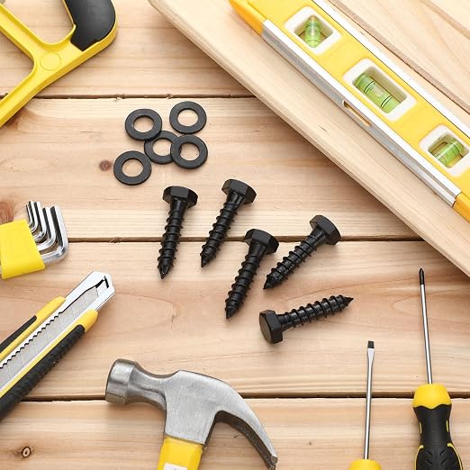 Tandefio 50 Pack 1/2''x 2'' Ceramic Black Lag Screw Kit with Washers Hex Lag Bolts Wood Screws Heavy Duty Hot Dip Galvanized Double Layer for Wood Decks Fences
