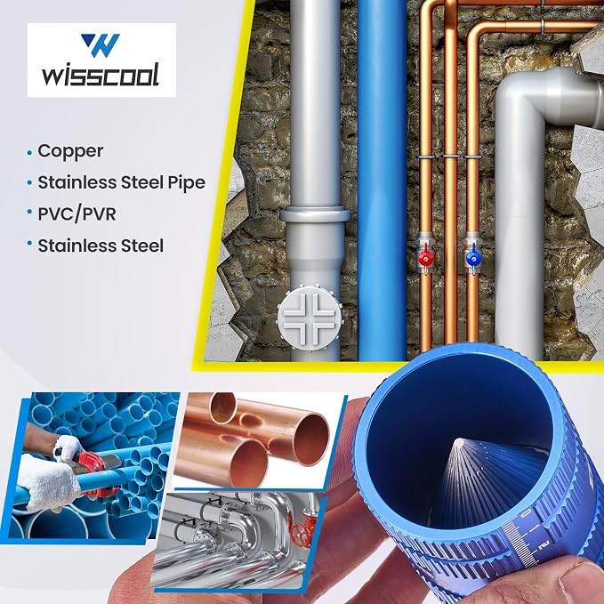 WISSCOOL 1/4" to 1-1/4" Deburring Tool Pipe Reamer PlumbingTools Copper Pipe Cleaner Removing Burr Tools for Inner Outer Copper PVC Metal Aluminium(Blue-Pro)