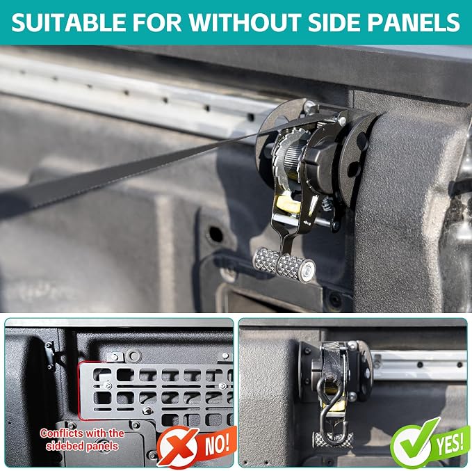 2PCS Ultimate Retractable Ratchet Straps Compatible with 2022 2023 2024 2025 Ford Maverick Accessories, Bed Mount Bolt on Securing Self Retracting Tie Down Straps