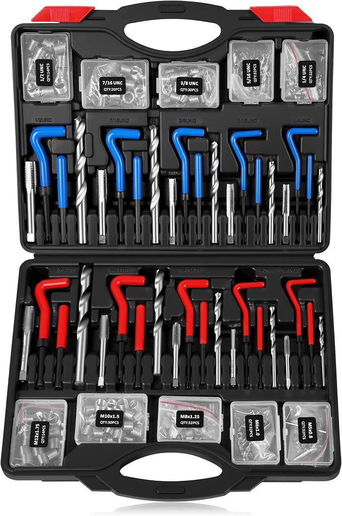 DAYUAN Helicoil Thread Repair Kit SAE Metric, HSS Drill Heli Coil Repair | 320Pcs, SAE & Metric Sizes,135° Split-Point HSS Drill Bits,Stainless Steel Inserts,Repairs Stripped Threads