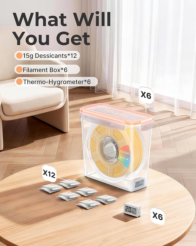 YOOPAI Pro Filament Storage Box with Temperature & Humidity Monitor, Airtight Filament Storage Container with Desiccant for 1KG 1.75mm PLA ABS PETG TPU, Single Spool 3D Printer Filament Storage Box(6)