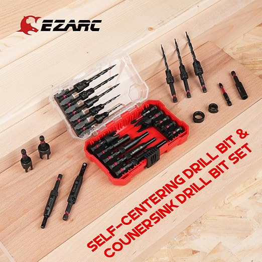 EZARC Countersink Drill Bit Set, 22PCS Counter Sink Drill Bit for Wood with Self Centering Drill Bits, Wood Plug Cutters,Screwdriver Bits, Magnetic Extension Bit Holder, 1/4" Hex Shank & Storage Box