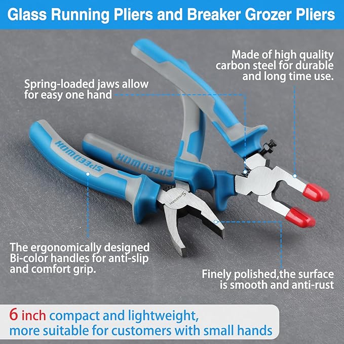 SPEEDWOX 6" Glass Cutting Pliers Set - Breaker & Runner - Bottle & Stained Glass Cutter