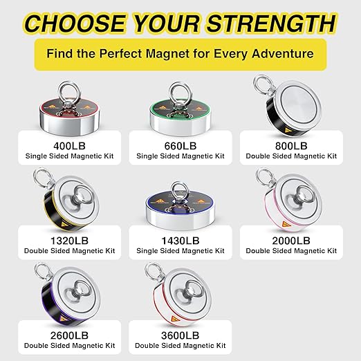 1320LB’s Complete Magnet Fishing Kit | Double Sided Fishing Magnet Kit with Case | Includes Strong Neodymium N52 Magnets, Durable 65ft Rope, Carabiner, Gloves, Grappling Hook & Carry Case