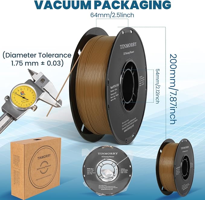 TINMORRY PETG Filament 1.75, Rapid PETG-Eco 3D Printer Filament, Compatible with Most FDM 3D Printers, 1 KG 1 Spool, Coffee