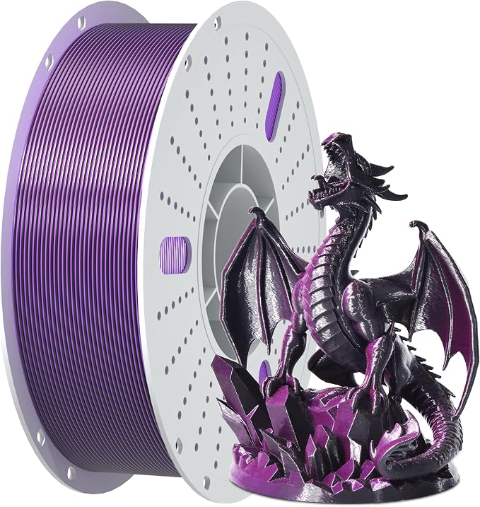 PINBALL Silk PLA 3D Printer Filament 1.75mm Shiny Silk Dual Color Filament 3D Printing PLA Filament Dimensional Accuracy +/- 0.02mm 1 KG Silk Dual Color Black-Purple