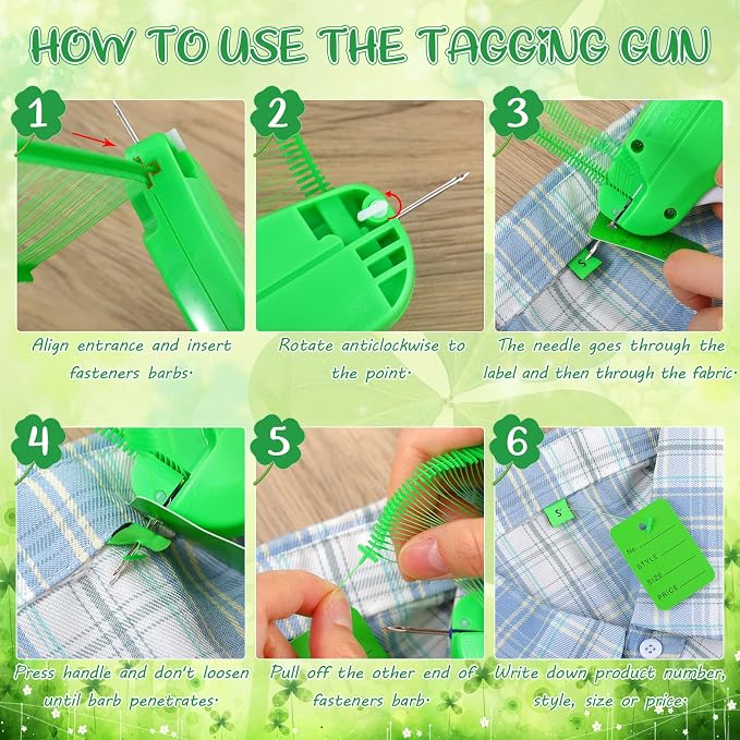 Chumia 3576 Pcs Tagging Guns for Clothes Labels Attacher Stitch Guns for Clothing with 3000 Barbs, 5 Needles and 100 Price Tags, Sewing Kit for Retail Stores, Garage Yard Sales(Light Green)