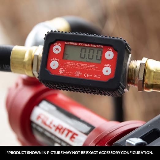 Fill-Rite TT10AN 1" 2-35 GPM(8-132 LPM) Digital In-line Turbine Meter, Aluminum, Fuel Transfer Meter,Black/Red