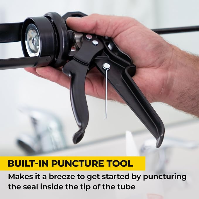 AWF PRO Heavy Duty Caulk Gun, 18:1 Thrust Ratio, Steel Frame Construction, Rotating Barrel, Ladder Hook, Puncture Tool & No Drip Pressure Release Tab, 10 oz Caulking Gun, Pack of 6
