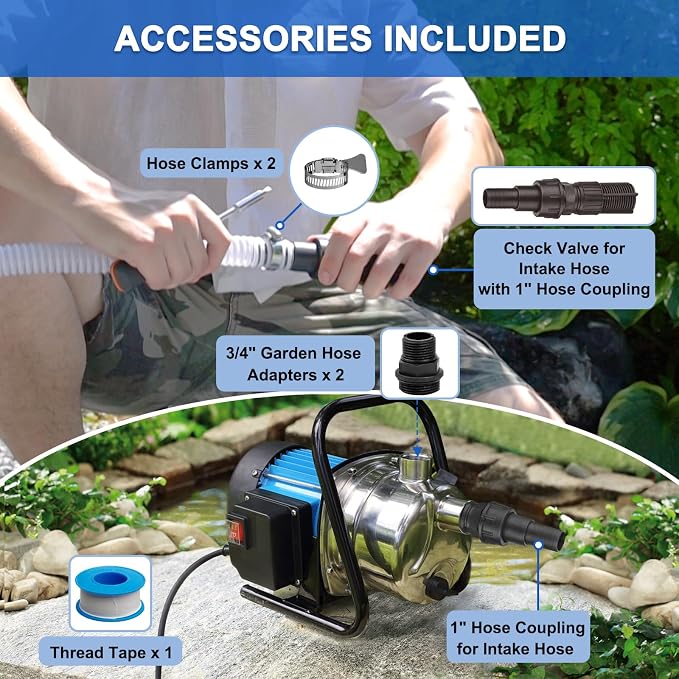FLUENTPOWER 1HP Portable Garden Transfer Pump, 900GPH Electric Sprinkler Booster Pump, Shallow Well Jet Pump for Home Lawn Irrigation and Water Draining