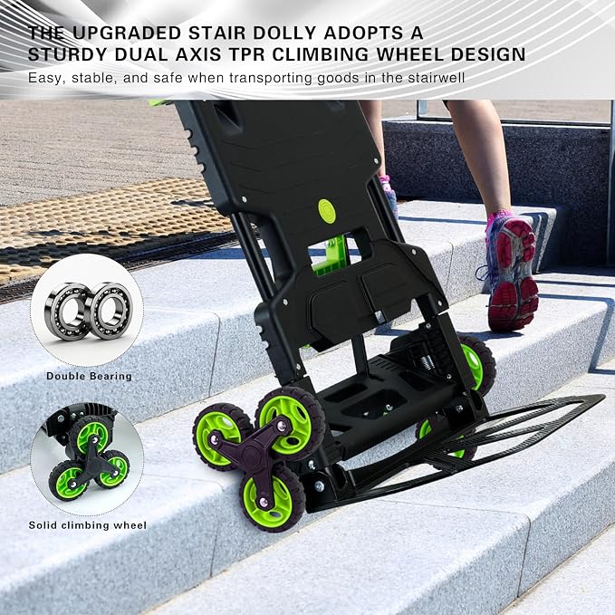 2-in-1Folding Hand Truck with Stair Wheels,330LB Portable Hand Truck Foldable Dolly for Stairs,Stair Climbing Dolly with Telescoping Handle for Supermarket,Home,Warehouse(Green)