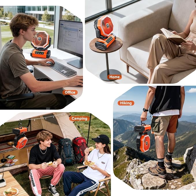 Doublepow 20000mAh Camping Fan with LED Light, Portable Table Fan with Remoter & Hook, Auto-Oscillating 4 Speeds & Timer Rechargeable Battery Operated, for Outdoor, Travel, Picnic, Power Outage