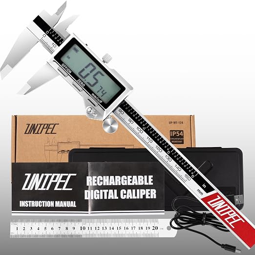 Rechargeable Calipers 6 Inch, Digital Caliper Stainless Steel Electronic Micrometer with Large LCD Display, Inch/mm/Fraction Conversion, Professional Vernier Measuring Tool