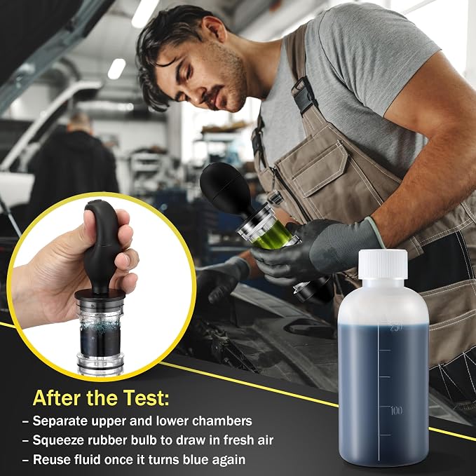 Enhon Head Gasket Tester Combustion Leak Test Kit with 8.5oz Testing Fluid and Universal Radiator Adapter, Dual-Chamber Tester Kit for Head Gasket, Gas/Diesel Engine, Car Truck Combustion Leak Check