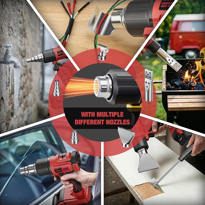 Cordless Heat Gun for Mil-waukee M-18 Battery, 7Pcs Nozzles&Scraper, LED Light, 350W Fast Heating Soldering Hot Air Gun, 2-Temp Setting Max 990℉(532℃), Heat gun for Shrink Tubing, Crafts (Tool Only)