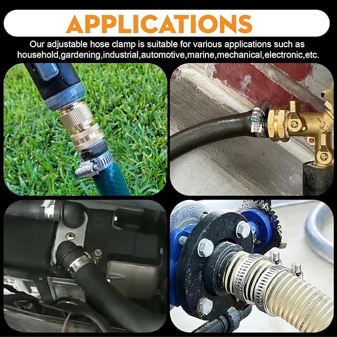 185PCS Stainless Steel Hose Clamp Assortment Kit + 10FT Metal Strap, 1/4"-2"(6-51mm) 304 Worm Gear Heavy Duty Clamps, Radiator Clamps for Automotive Fuel Line Plumbing, with 2 Tools & 8 Fasteners