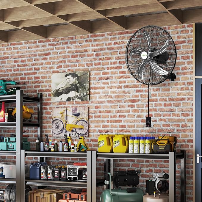 hykolity 20" Oscillating Wall Mount Fan, 5900 CFM High Velocity Wall Mounted Fan with 3 Speeds, Heavy Duty Industrial Wall Fan with Wired Remote for Garage, Commercial and Warehouse