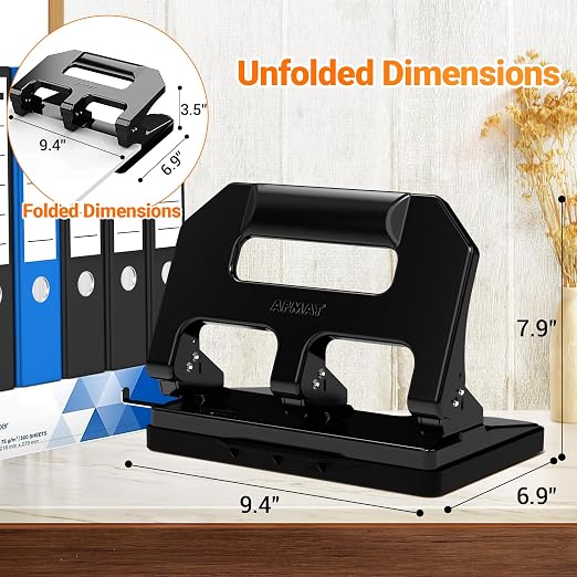 AFMAT HPX1 Heavy Duty 3 Hole Punch, 3 Hole Puncher for Binder, 40-Sheet Three Hole Punch w/ 10000+ Uses, Metal Hole Puncher 3 Ring, 50% Reduced Effort, Bulit-in S.S. Paper Guide (Black)