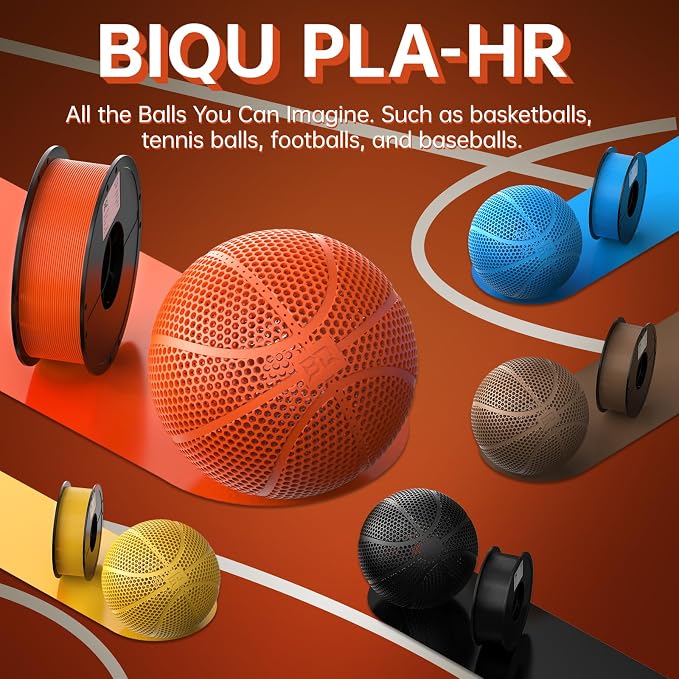 BIQU PLA-HR Flexible 3D Printer Filament Specifically for Printing Airless Basketballs, 1.75mm 1KG Spool (2.2lbs), Flexi Tough Filament Compatible with Most FDM 3D Printer (Orange)