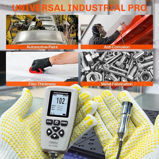 EC-770SE Professional Coating Thickness Gauge with External Probe, Digital Paint Thickness Meter, Auto-Detect Fe/NFe, 0–2000μm Measuring Range,2000 Reading Memory, USB Data Export