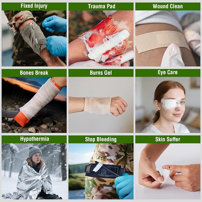 Premium IFAK Trauma Kits, First Aid Kits with Tourniquet, 36" Splint, Israeli-Bandage,Survival Emergency Prepare Equipment Bag for Home, Outdoor, Heavy-Duty Workspace, School, Car