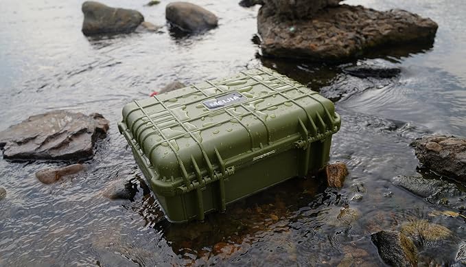 MEIJIA All Weather Portable IP67 Waterproof Protective Case, Hard Camera Case with customizable foam, Perfectly Protection of Camera, Drones,Pistols,Lens,Equipments,18.5 x14.06x6.93inches (Green)