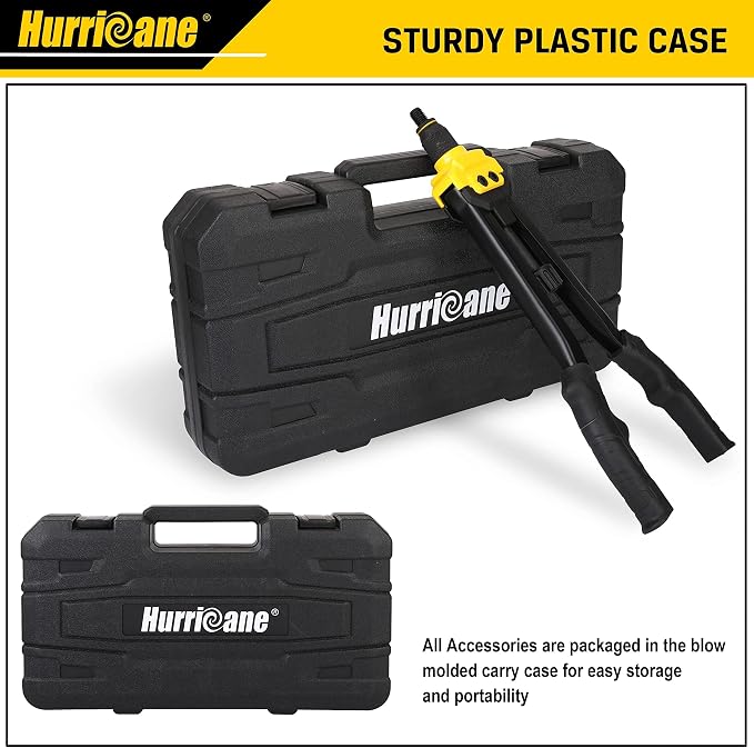 HURRICANE 16" Rivet Nut Tool Kit with Auto Release, Heavy Duty Hand Riveter-13 Metric&SAE Mandrels, 130Pcs Nutserts, Long Arm Labor-Saving Design for Automotive, Metal & Marine – Includes Plastic Case