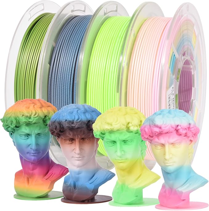 RAMBERY Matte PLA 3D Printer Filament Bundle Upgraded Multicolored Filament 1.75mm 4 Packs Multi Color Change 3D Printing Filament for Most 3D Printers, 4 Spools 250g Each (Total 2.2lbs)