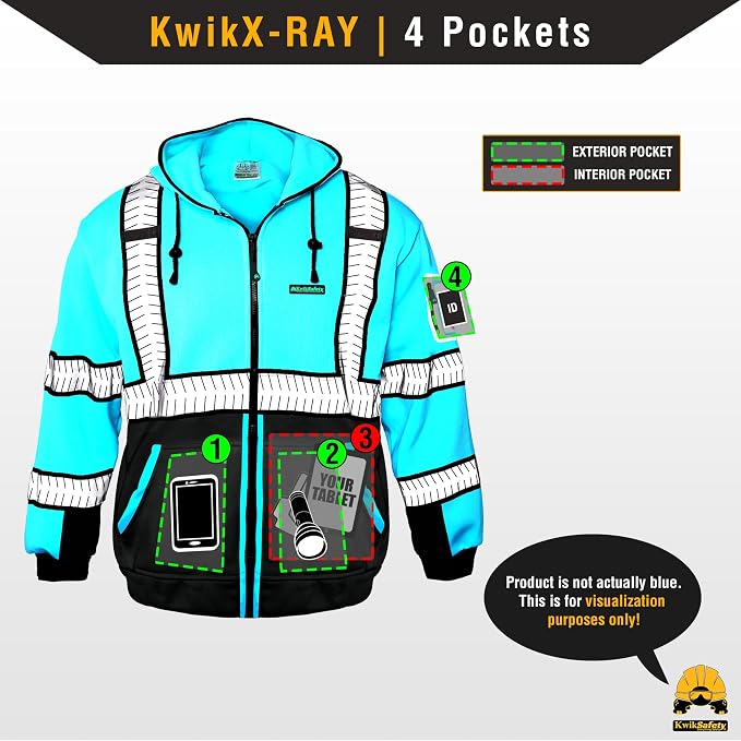 KwikSafety - Charlotte, NC - Men's Fleece Safety Hoodie | PPE Hi Vis Lightweight Reflective Jacket