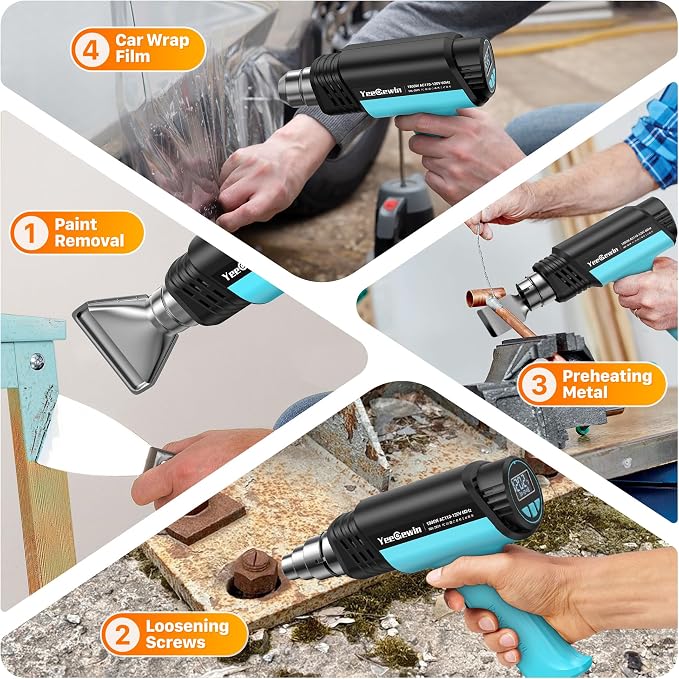 1800W Heat Gun Compact Design Hot Air gun with LCD Display Variable Temperature Control 122℉-1202℉(50℃-650℃) with Memory Function and 4 Nozzles for Crafts, PVC Heating and Paint Removal