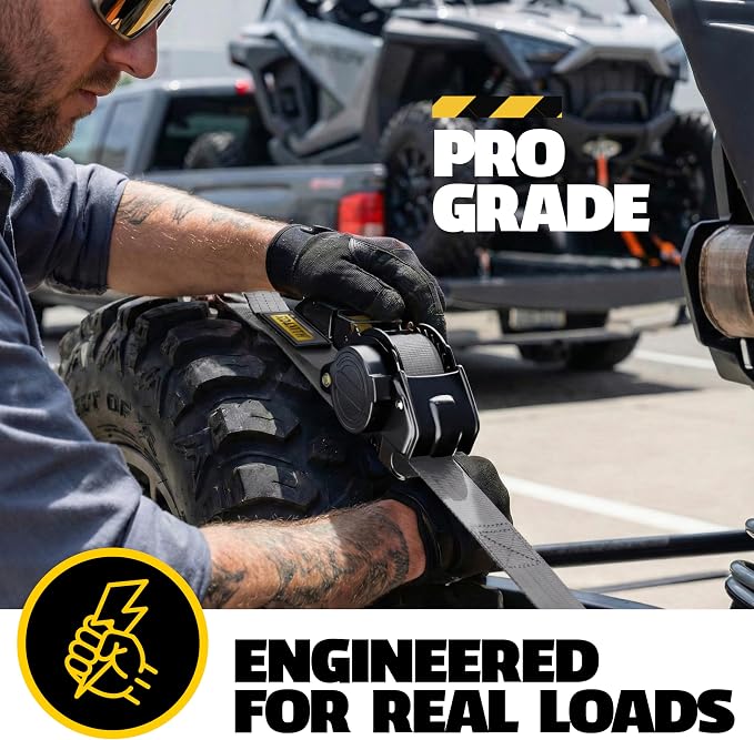 AUGO Retractable Ratchet Straps | 2 Heavy Duty Ratchet Straps Self Retractable Tie Downs with Soft Loops & Storage Bag for Motorcycle, Truck, Trailer, Cargo Van | 3000 Lb Break Strength 2” x 10’