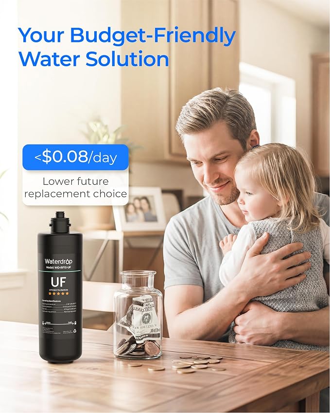 Waterdrop 10UA-UF 0.01 μm Ultra Filtration Under Sink Water Filter System and Waterdrop RF10-UF 0.01 Micron Replacement Filter Cartridge for 10UA/10UA-UF/10UB/10UB-UF