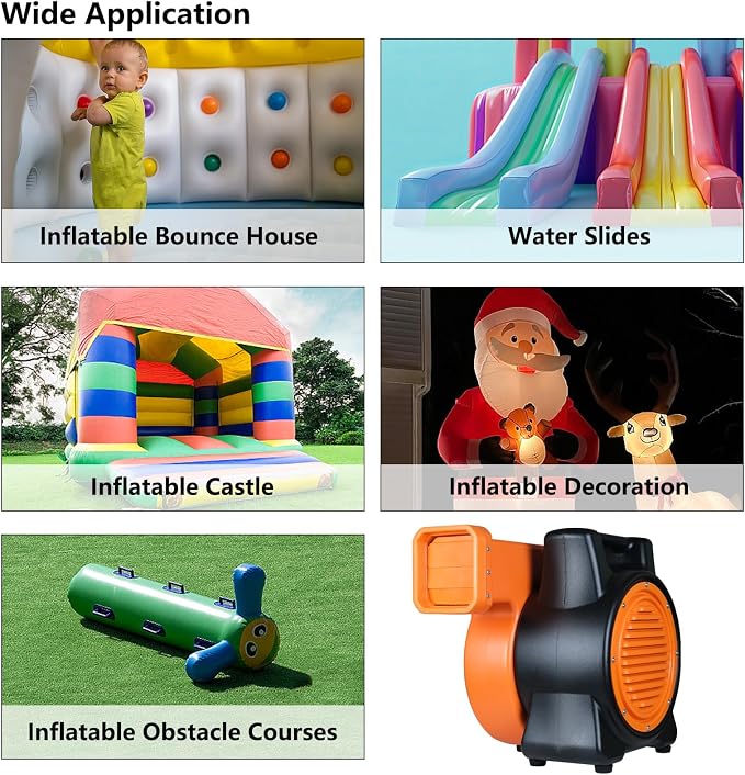 2HP Inflatable Bounce House Air Blower 1500W High Power Commercial Fan for Paint Booth, Water Slides, Castle and Jump Slides (Orange)