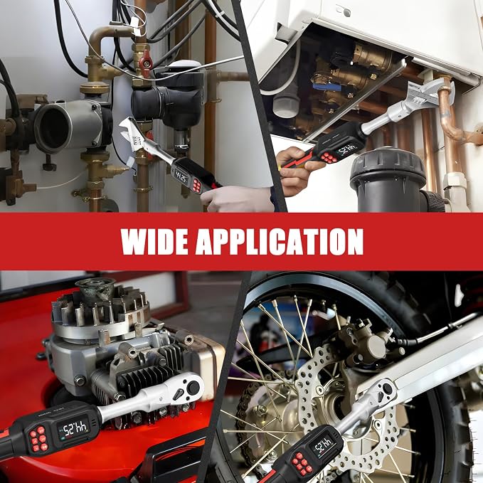 VANPO Adjustable Digital Torque Wrench, 2.2-44.3 Ft.lb/3-60Nm, ±2% Accuracy | Electronic Torque Wrench with 42mm Jaw and 3/8" Drive Ratchet, Buzzer, Vibration and LED Indicator for HVAC and Motorcycle
