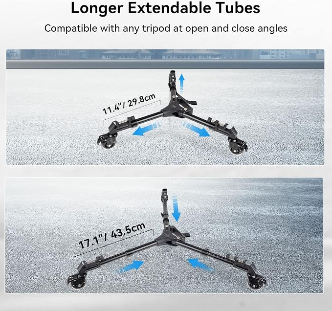 SmallRig Universal Photography Tripod Dolly, Heavy Duty with 3" Rubber Wheels, Adjustable Legs and Carry Bag, 33 lbs Capacity Tripod Wheels for Canon for Sony Cameras Camcorder Video Lighting- 3986