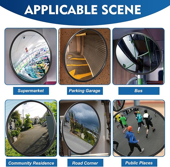 Maitys 2 Pcs Convex Mirror Acrylic Safety Security Traffic Garage Corner Mirror Adjustable Wide Angle View Mirror with Fixing Bracket for Indoor Outdoor School Classroom Warehouse (18 Inch)