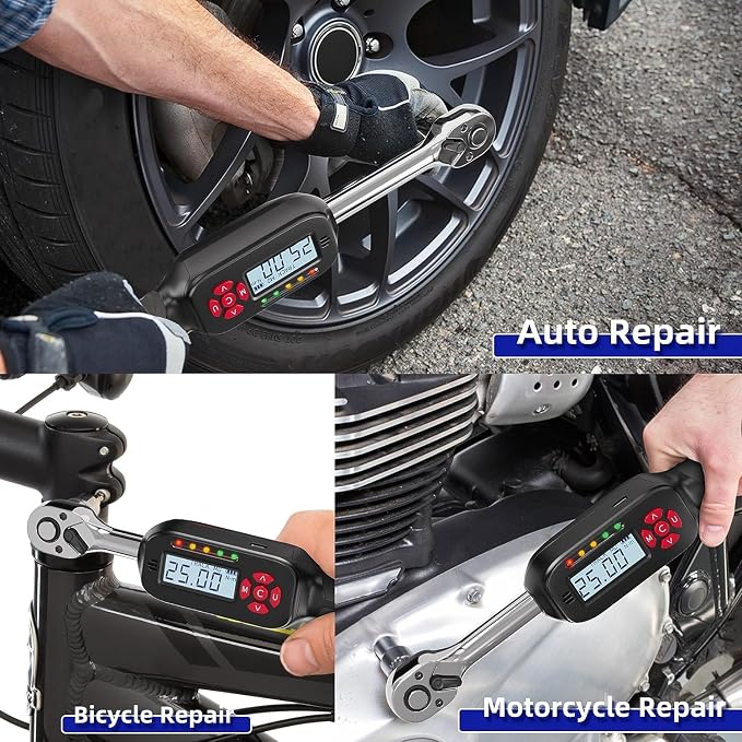 1/4 Inch Drive Digital Torque Wrench, 1.1-22.1Ft.lb/1.5-30Nm Electronic Bike Torque Wrench, ±2% Accuracy with Preset Value, Data Storage, Buzzer and LED Flash Notification for Bicycle Moto