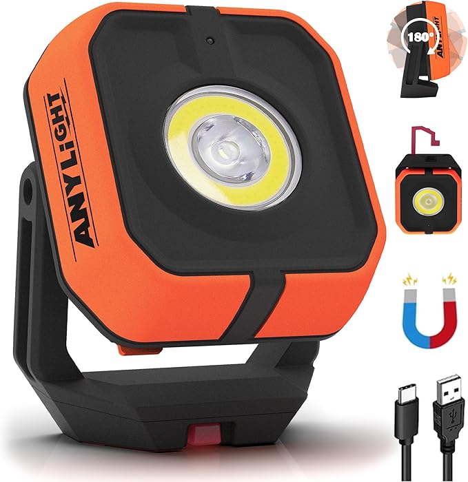 Work Light Kit, Magnetic Rechargeable Light with 4 Modes & 150°Rotatable, 1200LM Waterproof Portable Light with 360° Rotating Hook for Emergency Car Repair, Grill (3 Pack with Hook)