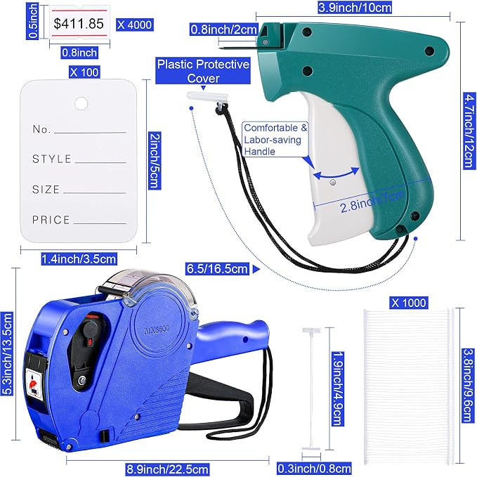 Honoson 1121 Pieces Clothing Price Tag Gun Machine Retail Price Tag Gun Attacher with Label Standard Barbs Metal Needles for Clothes Store Warehouse Consignment Garage Yard(Basic Colors)