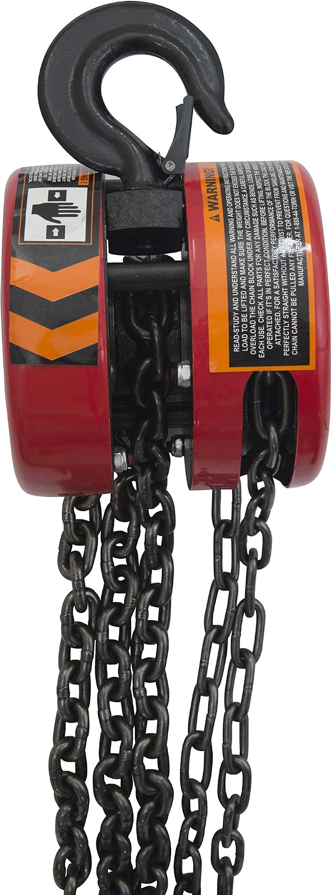 BIG RED TR9030 Torin Manual Hand Lift Steel Chain Block Hoist with 2 Hooks, 3 Ton (6,000 lb) Capacity, Red