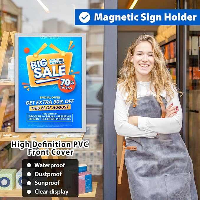 11" x 17" Magnetic Sign Holder, Self-Adhesive Double-Sided Display Frame for Glass, Window, Door, Wall – Magnetic Poster & Document Holder, 20 Pack, Silver