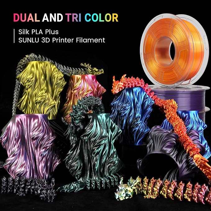 SUNLU Silk Dual Color Pla Filament, Silk PLA 3D Printer Filament 1.75mm, Shiny Silk Texture, Dimensional Accuracy +/- 0.02mm, 1KG Spool (2.2 lbs), PLA Silk Dual Color (Red Blue)