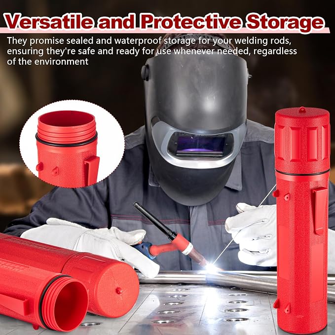 Zonon 4 Pcs Welding Rod Storage Tube 14 Inch Electrode Welding Rod Holder Container Airproof and Waterproof for Canister(Red)
