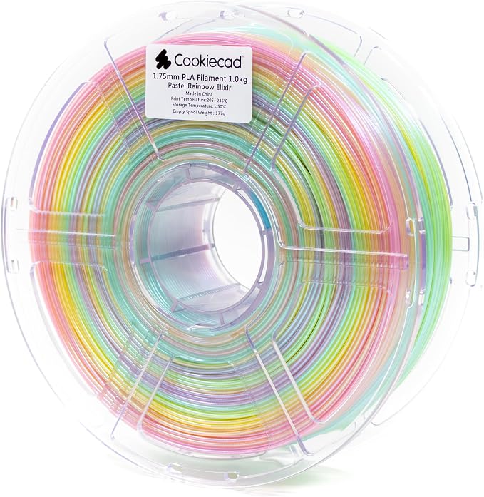 Cookiecad PLA Filament 1.75mm 1kg Iridescent Rainbow 3D Printer Filament - Pastel Rainbow Elixir PLA