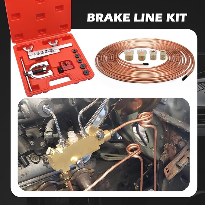 2026 New Double & Single Brake Line Flaring Tool Kit,Professional 3/16 Brake Line Kit with Tube Cutter and 5 Adapters(3/16",1/4",5/16",3/8",1/2"),Durable Brakes Lines Repair Kits