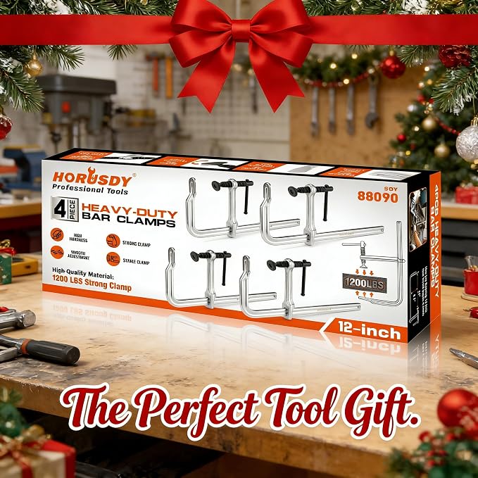 HORUSDY 4PCS Heavy-Duty Bar Clamps, 12-Inch F Bar Clamps with 1200LBS Strong Clamping Force, Drop-Forged Steel Frame, Smooth Adjustment for Woodworking, Metalworking, Welding, DIY, and Garage Projects