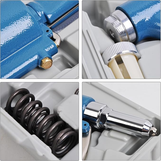 Pneumatic Rivet Gun Heavy Duty Pop Rivet Gun Tool Kit with 3/16" 5/32" 1/8" and 3/32" Nosepieces, Air Hydraulic Rivet Gun for Automobile, Elevator, Furniture, Instrument (4 nozzles)