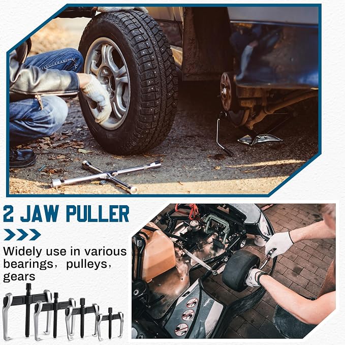 MorningRo 4 Pcs 2 Jaw Gear Puller Set, 3'' 4'' 6'' 8'' CR-V Steel Bearing Pulley Puller Tool Adjustable, Internal External for Removal of Pulleys Flywheels Bearings & Gears